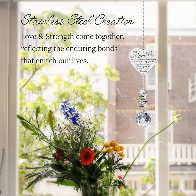 Mom in Heaven Memorial Crystal Suncatcher,Memorial Gifts for Loss of Mom,Loss of a Mother Sympathy Gifts,Hanging Crystals Ornament for Window Rainbow Maker Prisms Home Decor Gift