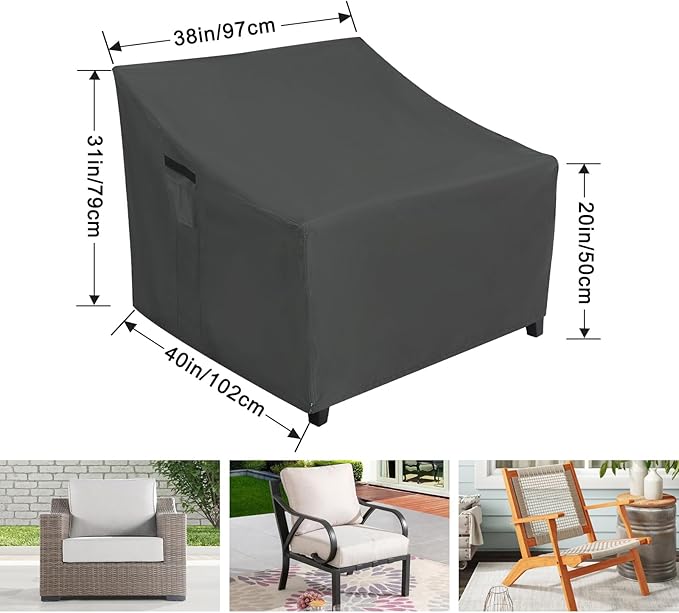 ABCCANOPY Patio Chair Cover Stackable Chair Cover Waterproof Outdoor Durable UV-Resistant Polyester Furniture Cover High Back Chair Single Sofa Cover 40x38x31 Inches Gray
