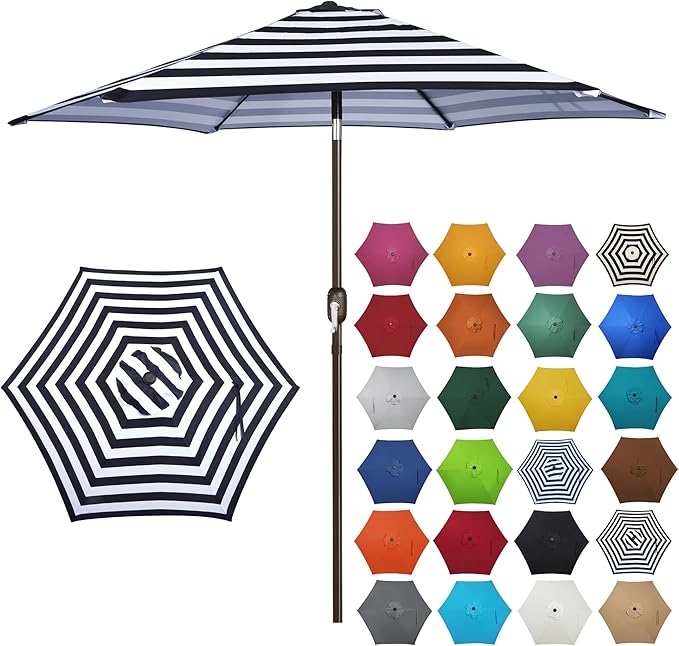 Blissun 7.5 ft Patio Umbrella, Yard Umbrella, Outdoor Market Umbrella with Push Button Tilt Crank (Black&White)