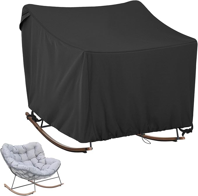 Outdoor Papasan Rocking Chair Cover 41" W x 45" D x 31" H Black Heavy Duty Waterproof Dust Resistant Patio Furniture Seat Covers