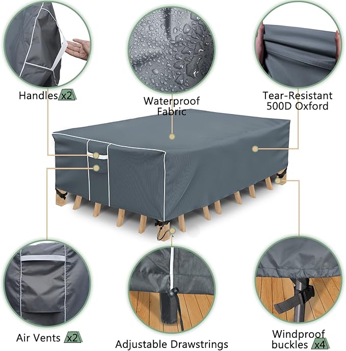 Gasadar Patio Furniture Covers, Outdoor Furniture Cover Waterproof, General Purpose, Outside Table and Chair Covers, Heavy Duty 600D 126L x 64W x 29H inch, Grey