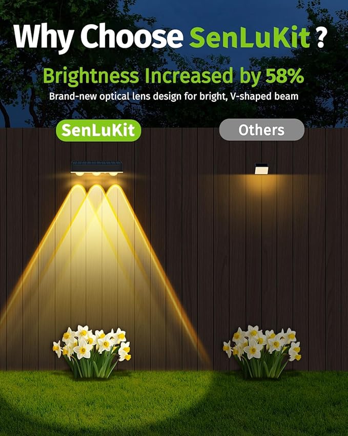Solar Fence Lights Outdoor 8 Pack Waterproof Upgraded Brightness 3 LED Lens Solor Deck Lights Warm Cool Natural White RGB 10 Color Outside Solar Powered Wall Light for Backyard Garden Patio Step Rail