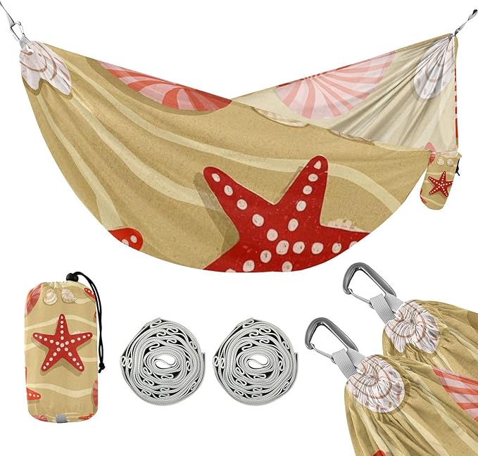 Summer Beach Shell Starfish Beige 330lb Capacity Outdoor Hammocks with Tree Straps Fabric Hammock for Outside Patio Garden Silla colgante para Patio Exterior