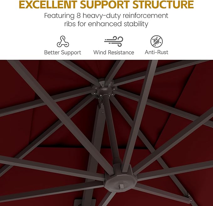 HASLE OUTFITTERS 9x12 FT Patio Cantilever Umbrella with Base, Outdoor Offset Large Rectangular Heavy Duty Double Top Umbrellas with 360° Rotation for Pool Garden Deck，Red