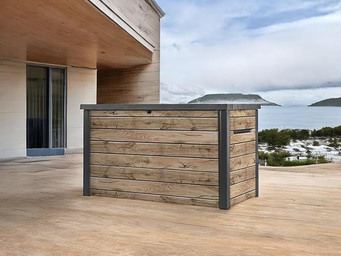 Nature Wood Design Storage Box, Weather-Resistant Deck Container, Perfect for store anything Indoor and Outdoor. (Natrul Wood Brown, 230 Gallon(32.7" D x 57.8" L x 33.8" W))