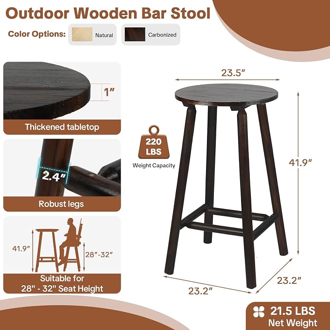 HOMEDIARY Outdoor Solid Wood Bar Table, 41.9” Round Log Patio Bar Counter Height Table, Rustic Adirondack High Top Bar Table, Heavy Duty Bistro Pub Table for Backyard, Deck & Indoor Use, Carbonized