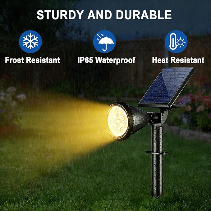 WELALO Solar Spot Lights Outdoor Waterproof IP65, 10 Pack 4 Lighting Modes Solar Powered Landscape Spotlights with Auto On/Off, Solar Garden Christmas Yard Pathway Wall Lights for Outside, Warm White