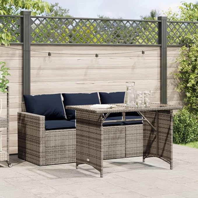 2 Piece Patio Dining Set with Cushions, Porch Furniture Set Sectional Sofa Patio Conversation Set Outdoor Lounge Sets for Piazza Garden Negotiation Area Poolside Gray Poly Rattan