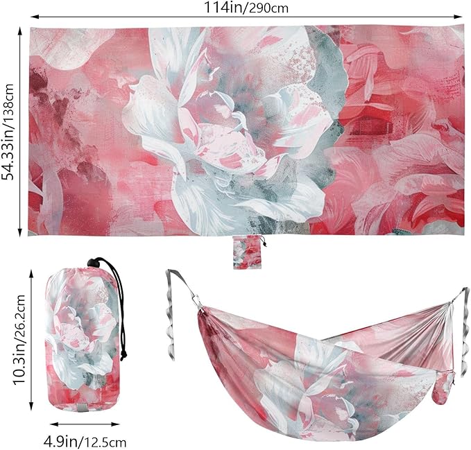 Pink White Floral Rose 330lb Capacity Hammocks with Hanging Rope Backyard Hammock for Patio Backyard Lounge Base soporte para hamacas para adultos