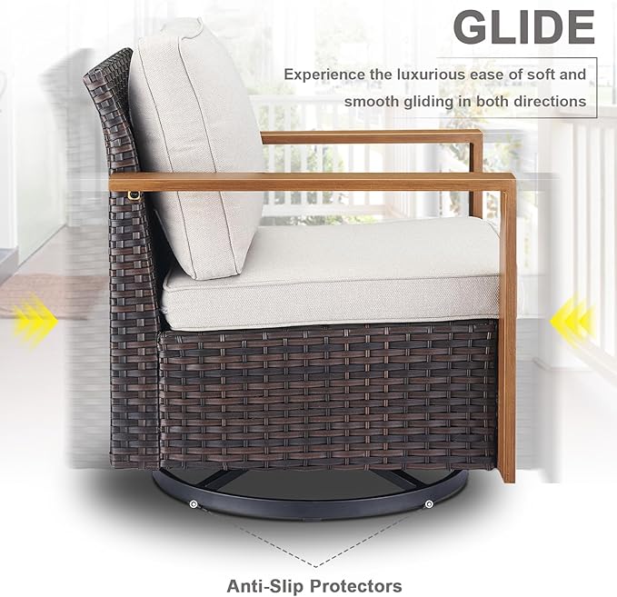 Belord 6 Piece Outdoor Patio Furniture Set with Propane Fire Pit Table, Wicker Patio Conversation Set with 2 Swivel Rocker Chairs Rattan Sofa and Removable 4" Thick Cushions for Deck Backyard