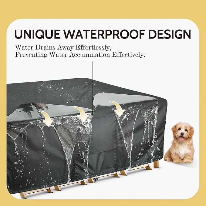 COSLFY Waterproof Patio Furniture Covers for Table and Chairs, Heavy-Duty 600D Oxford Outdoor Dining Set Cover with Drawstring, UV-Resistant All-Weather Protection, Fits 108L x 82W x 28H Inch(Black)