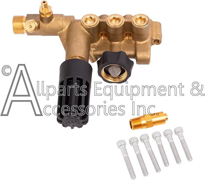 5140117-15 AAA OEM Horizontal Unloader Manifold Kit with Hardware for AAA Triplex Pressure Washer Pump Model Numbers: 530008, 530009, 530016, 53BRD23, 53BRD25, and 53BRD28