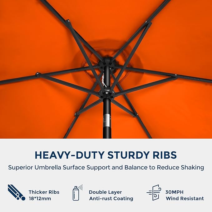 HOMSHADE 7.5ft Outdoor Patio Umbrella - Market Table Pool Deck Umbrella UPF50+ UV Protection with Push Button Tilt, Crank and 6 Sturdy Ribs (Neon Orange, No base)