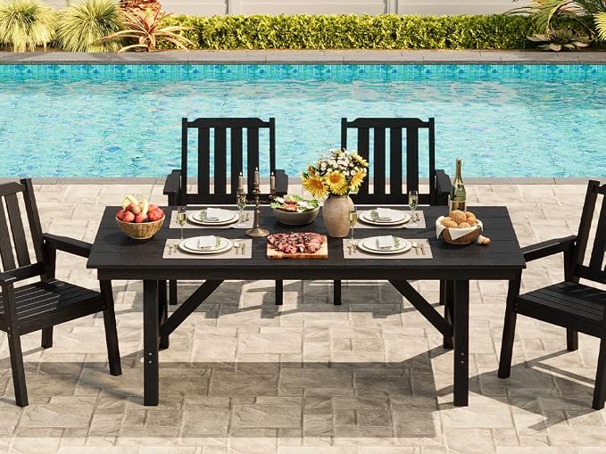 Set of 4 Outdoor Dining Chairs, 650LBS Capacity Wide HDPE Seat, Rustproof Aluminum Frame, Heavy-Duty All-Weather Patio Garden Seating Furniture for Deck Porch Backyard Poolside, Black