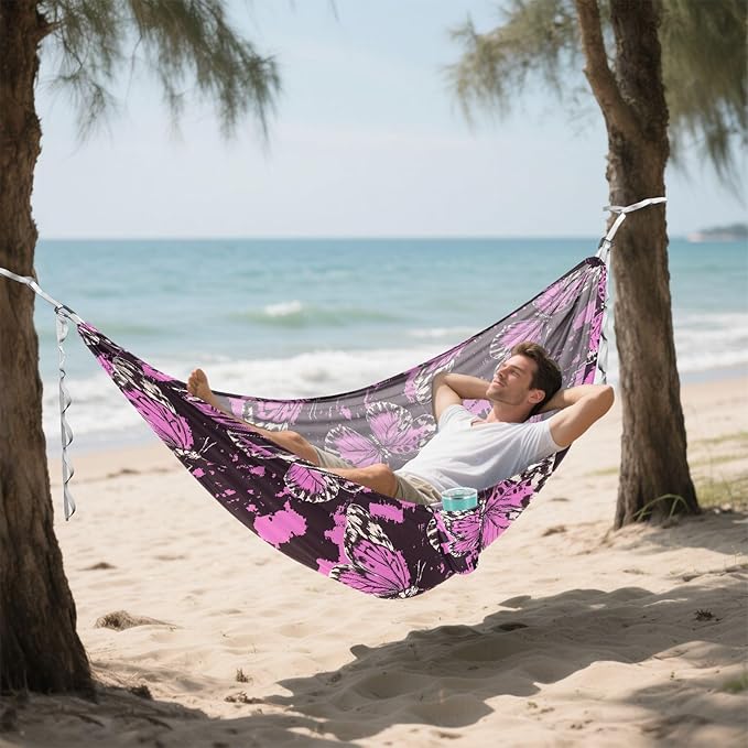 Camping Hammock Outdoor Hammocks for Outside Butterfly Hotpink Beach Trees Portable Lightweight with Pockets Tree Straps Indoor Small