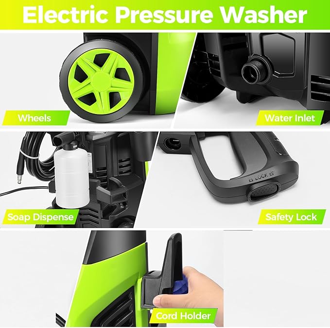 4800PSI Electric Pressure Washer 2026 New 4.0GPM Potable Power Washer with 33FT Pipe, 4 Nozzles, Best for Home/Cars/Fences/Windows, Green