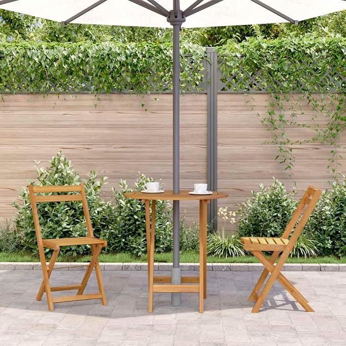 Solid Acacia Wood Folding Patio Table 27.6 Inch Outdoor Dining Table for Garden, Farmhouse Style Coffee with Natural Oil Finish