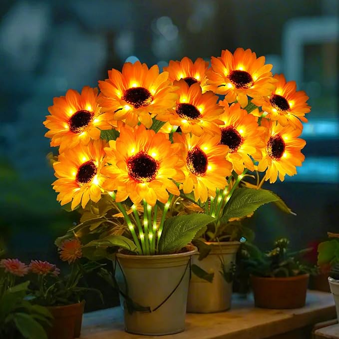 Solar Garden Lights 4 Pack 24 Solar Sunflower Lights, Gifts for Mom Women Grandma Mothers Day Birthday, Waterproof Solar Flower Light for Outdoor Decoration, Decorative Stakes for Yard,Landscape,Patio