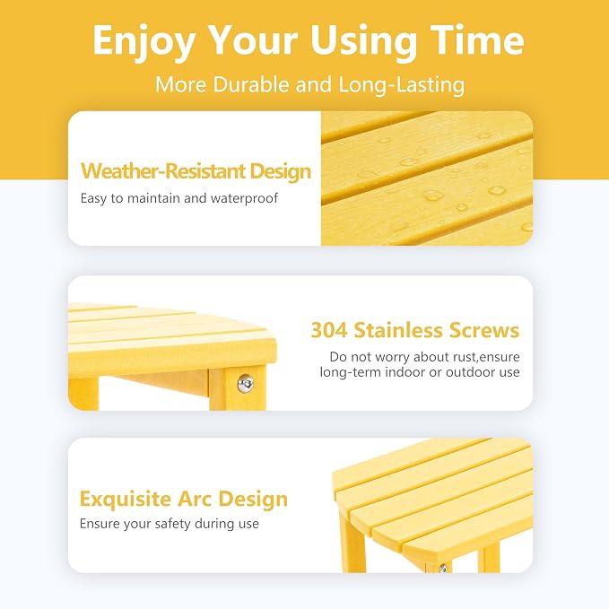 Adirondack Small Outdoor Side Table - Weatherproof HDPE Patio End Table with 2-Tier Storage for Firepit, Balcony, Garden, Poolside or Bathroom (Yellow, Set of 1)