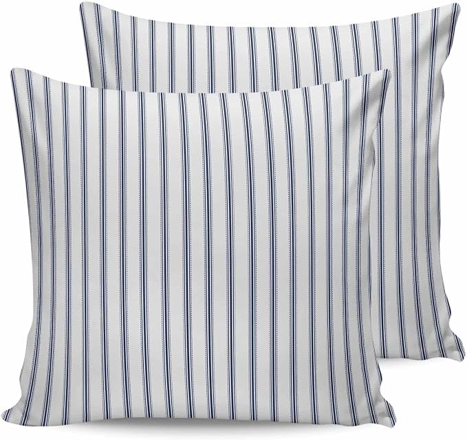 Outdoor Waterproof Throw Pillow Covers 24x24in, Modern Striped Cushions for Garden Patio Furniture Chairs Set of 2, Navy Blue White Home Decor Couch Sofa Polyester Pillow Cases