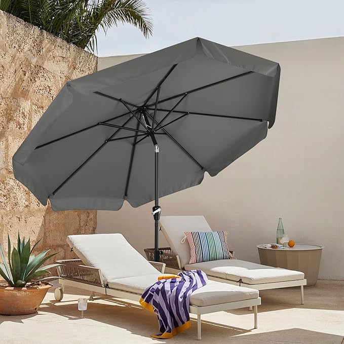 MASTERCANOPY 10ft Patio Umbrella with Valance, Crank and Tilt – 8 Ribs Outdoor Market Umbrella, UV/Fade Resistant, Waterproof Canopy with Wind Vent for Garden, Deck, Backyard, Pool (Dark Gray)