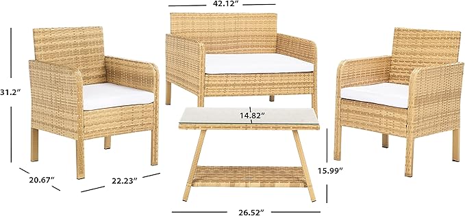 SAFAVIEH Outdoor Collection Aboka Natural/White Cushion 4-Piece Conversation Patio Set PAT7505D