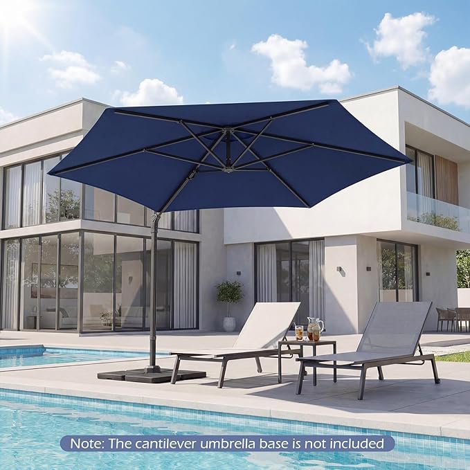 Tangkula 10FT Patio Umbrella, Offset Cantilever Outdoor Umbrella with 360 Degree Rotation, Air Vent, Cross Base for Pool Deck Garden Backyard (Navy)