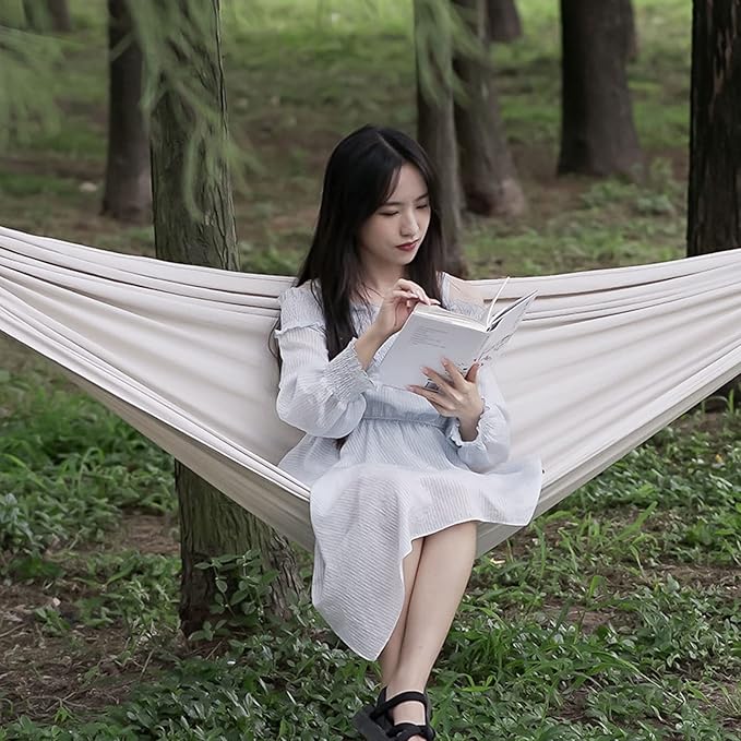 HUHJYUGE Camping Hammock, Breathable Durable Portable Hammocks with Ropes & Carry Bag, Cotton Hammock Comfortable Fabric Hammock, Perfect for Outdoor/Indoor Patio Backyard (190x150cm)