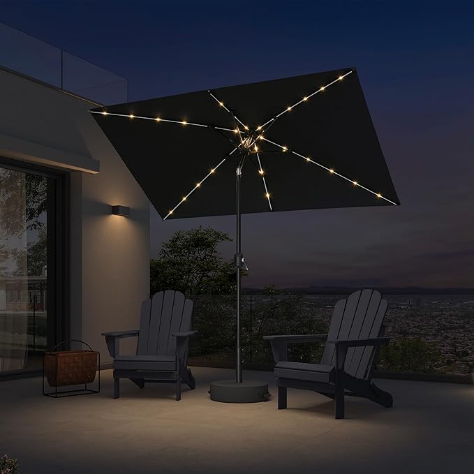 PURPLE LEAF 5' x 8' Rectangular Patio Umbrella with Solar LED Outdoor Table Umbrella Aluminum Frame Market Umbrella Sun Umbrella for Garden Deck Lawn Pool Navy Blue
