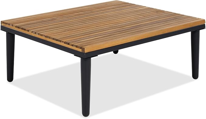 JIVOIT Acacia Wood Patio Furniture Set, Luxury Outdoor Conversation Sectional Sofa with Removable Cushions and Coffee Table, Side Table, L-Shaped Sofa Set for Backyard, Porch (Gray/17)
