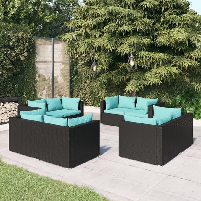 8 Piece Patio Lounge Set with Cushion, Outdoor Patio Sectional Patio Lounge Set Furniture Conversation Sets Piece Patio Set s Poly Rattan Black