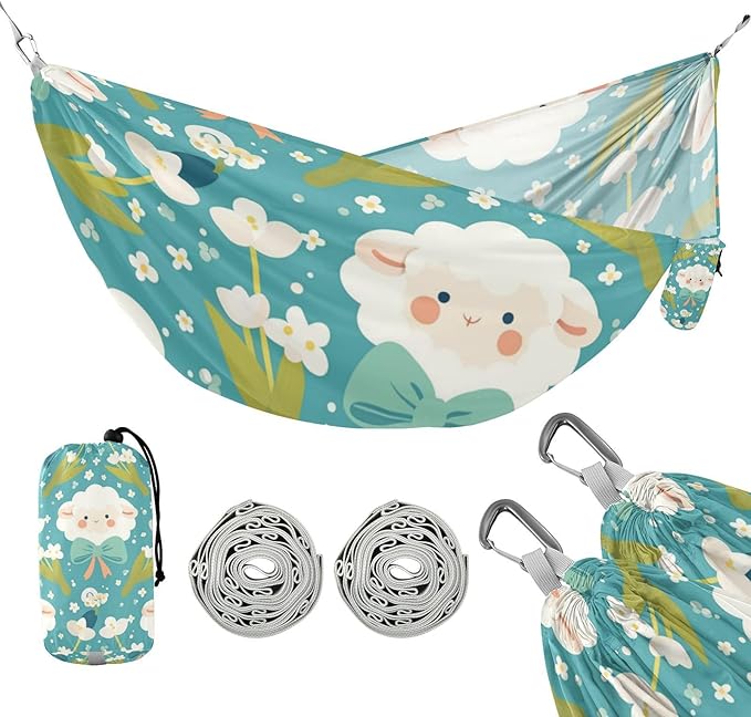 Simple Spring Sheep Cute 330lb Capacity Camping Hammocks with Tree Straps Fabric Hammock for Patio Backyard Lounge Base hamaca con soporte para adultos