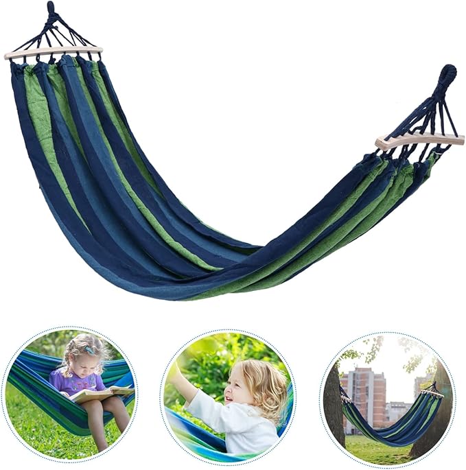LIOOBO Portable Outdoor Canvas Hammock Double Camping Swing Breathable for Garden Beach and to Assemble Relaxation for Nature Lovers