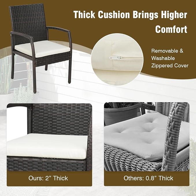 9 Pieces Patio Rattan Dining Set with Acacia Wood Table, Heavy Duty Outdoor Table and Chairs Set with Soft Cushions and 1.9 Inches Umbrella Hole, for Backyard, Garden and Poolside