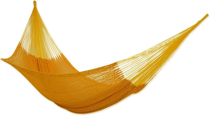 NOVICA Burnt Orange Hand Woven Cotton Mayan 2 Person XL Rope Hammock, Pumpkin Sun' (Double)