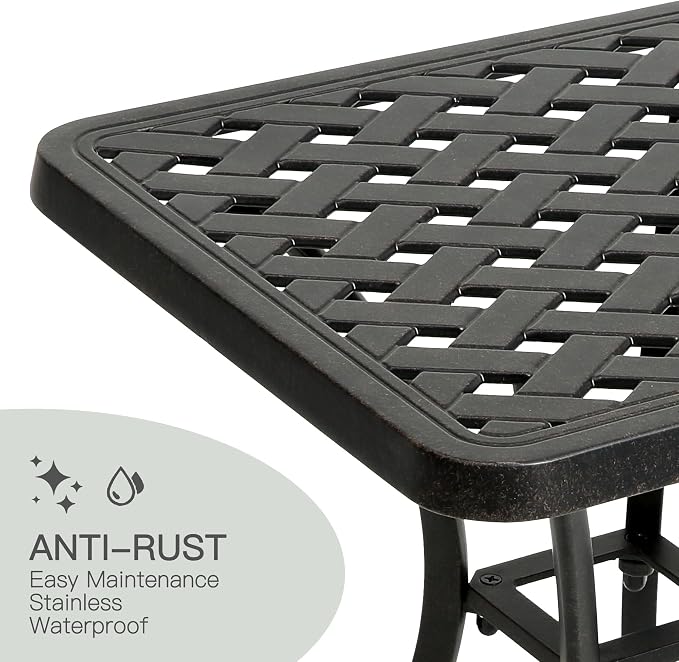 18" Outdoor Side Table, Patio End Tables Outside Cast Aluminum Anti-Rust Metal for Balcony, Backyard, Pool Side, Porch, Bronze