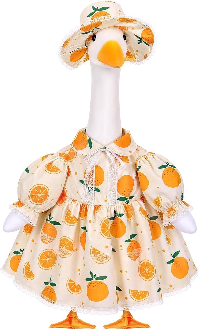 FuWeave Fall Porch Goose Outfit for Lawn Decor | Fits 23"/17" Lawn Plastic/Cement Statue Goose Costume Dress for Front Outdoor Courtyard Garden Patio Yard Decoration