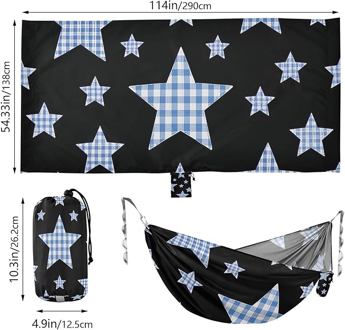 Cartoon Black Checkered Plaid Stars 330lb Capacity Hammocks with Tree Straps Indoor Hammock for Camping Travel Accessories accesorios para campamento