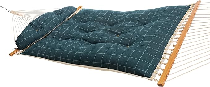 Original Pawleys Island Large Wentworth Juniper Tufted Hammock with Detachable Pillow – 13 ft. x 55 in., 450 lb Capacity, Oak Spreader Bar, Handcrafted in The USA