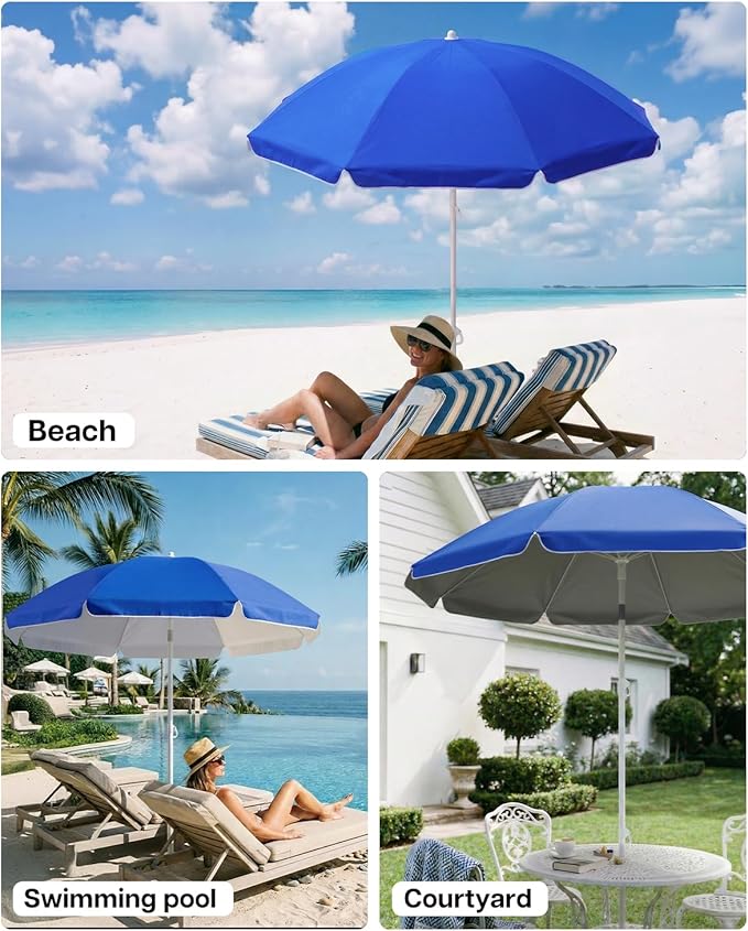 paramondo Beach Umbrella with Sand Anchor, Ultimate Adjustable Shade with Tilt & 360° Rotation, Portable 6FT Round Umbrella with Carry Bag, Windproof for Pool Patio Beach