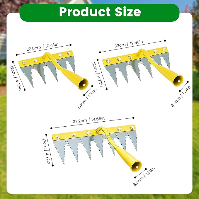 Iron Weeding Rake 2.0, Upgrade 5/6/7/8 Teeth Carbon Steel Garden Weeder Rakes, Iron Rake for Yard Lawn and Garden, Heavy-Duty Gardens Hand Weeder Puller Tool for Gardening (Yellow 5Teeth)
