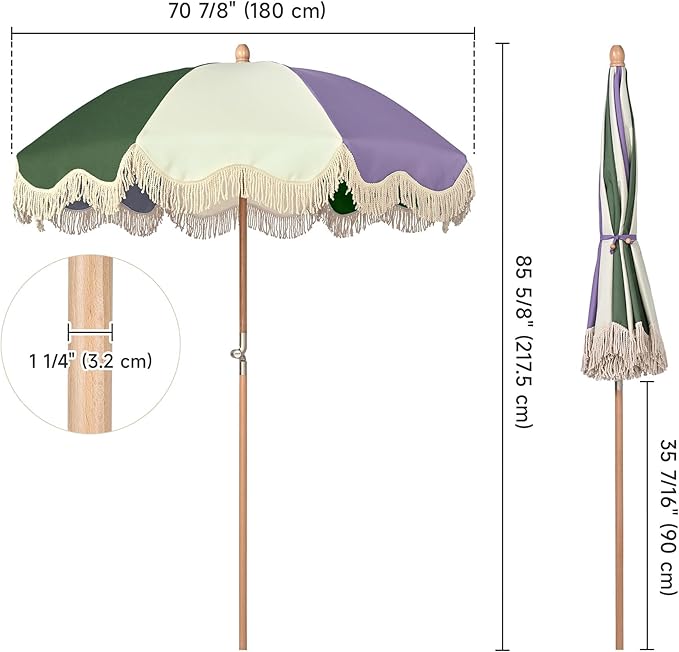 LAGarden Fringe Patio Umbrella with Carry Bag & Cover Vintage Wood for Event Outdoor Garden Yard Wedding Bistro Table