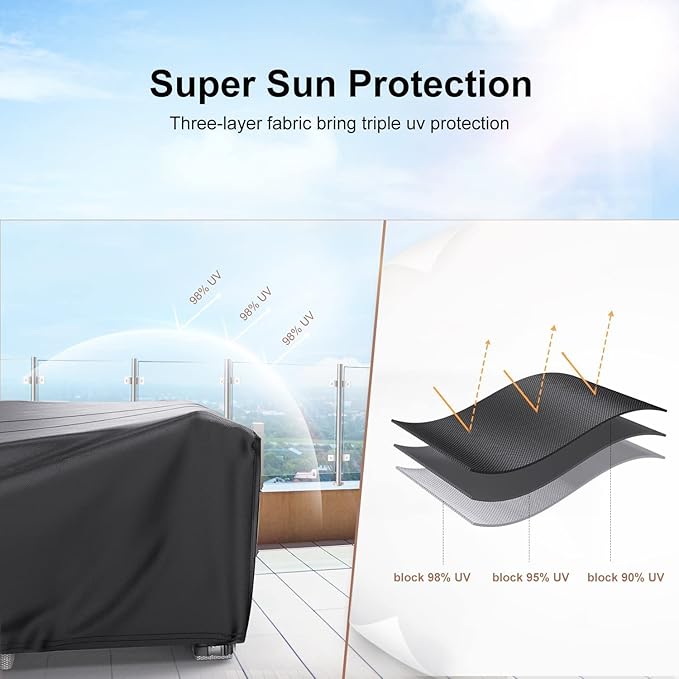 Patio Furniture Set Cover Waterproof, Mrrihand Outdoor Sectional Sofa Set Cover Heavy Duty 600D Table and Chair Set Cover 118" L× 57" W× 28" H