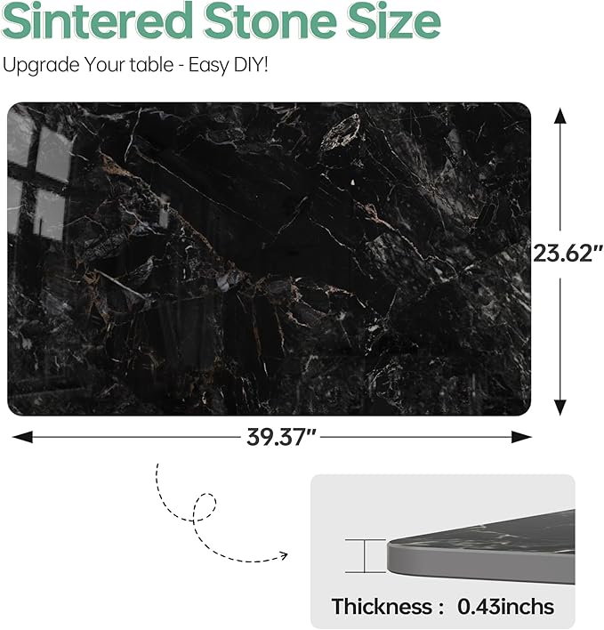 Rectangle Table Top,39.3 ” x 23.6 ” Black Sintered Stone Tabletop, DIY Replacement & Cover Marble Desktop, Scratch & Wear Resistant, Easy to Clean, Suitable for Indoor & Outdoor