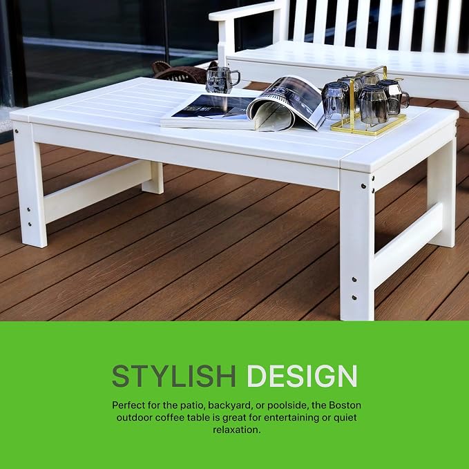NewTechWood Boston Ivory Rectangle Plastic Outdoor Coffee Table