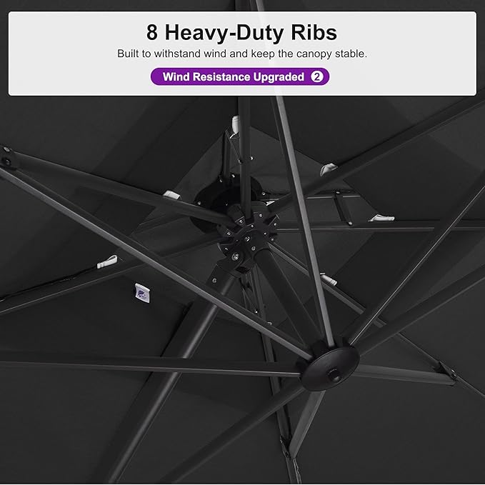 PURPLE LEAF 10' x 13' Cantilever Patio Umbrella Outdoor Umbrella with 330lbs Base Large Rectangular Windproof Offset Umbrella for Pool Deck Garden, Graphite Grey
