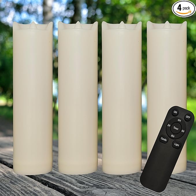iZAN 4 Pack Flameless Battery Operated LED Pillar Candles with Remote Outdoor Waterproof Flickering Decorative Lights for Halloween Christmas Home Kitchen Décor Wedding Party Event Decorations 2”x7”