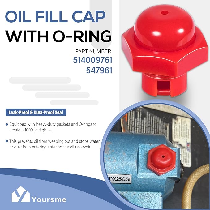 92241 Oil Level Sight Glass with Gasket & 514009761 Oil Fill Cap with O-Ring Kit for Cat Pumps 2SF, 3DX, 4DX, 5DX, Fit for DeWalt Pressure Washers DXPW3025, DH3028, and DH4240