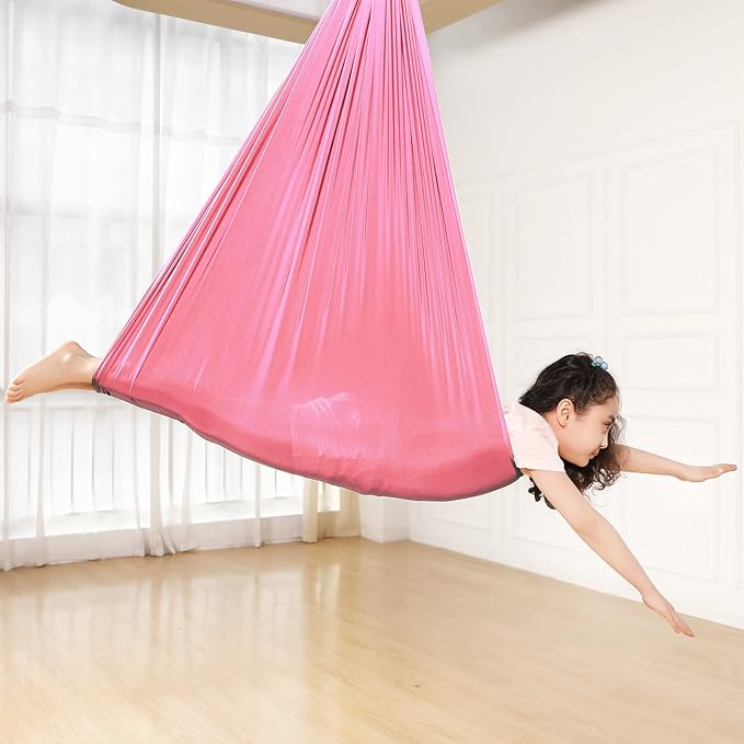Yoga Swing for Kids Hammock Children Hangin Indoor Outdoor Autism Aspergers,ADHD Kids Hangin Therapy Swing 110inch x 59inch (Hardware Included) Pink