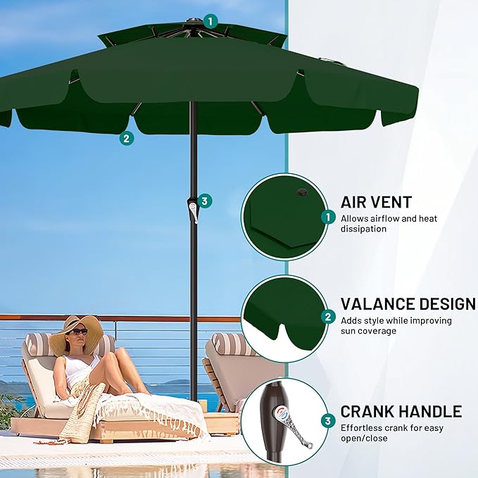 AreShark 12ft 2-Tier Patio Umbrella with Valance - Outdoor Umbrella Waterproof UV Protection, Market Table Umbrella w/ 8 Sturdy Ribs&Crank for Pool, Backyard, Garden(Dark Green)